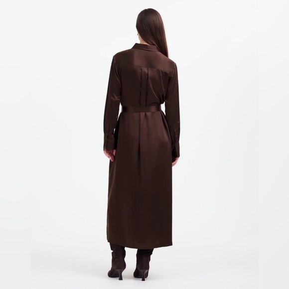 Madewell 100% Silk Chocolate brown Midi Statement Shirtdress - Picture 3 of 4